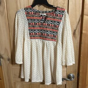 Hayden Wild and Wonderful Top White Crochet Blouse Semi Sheer
